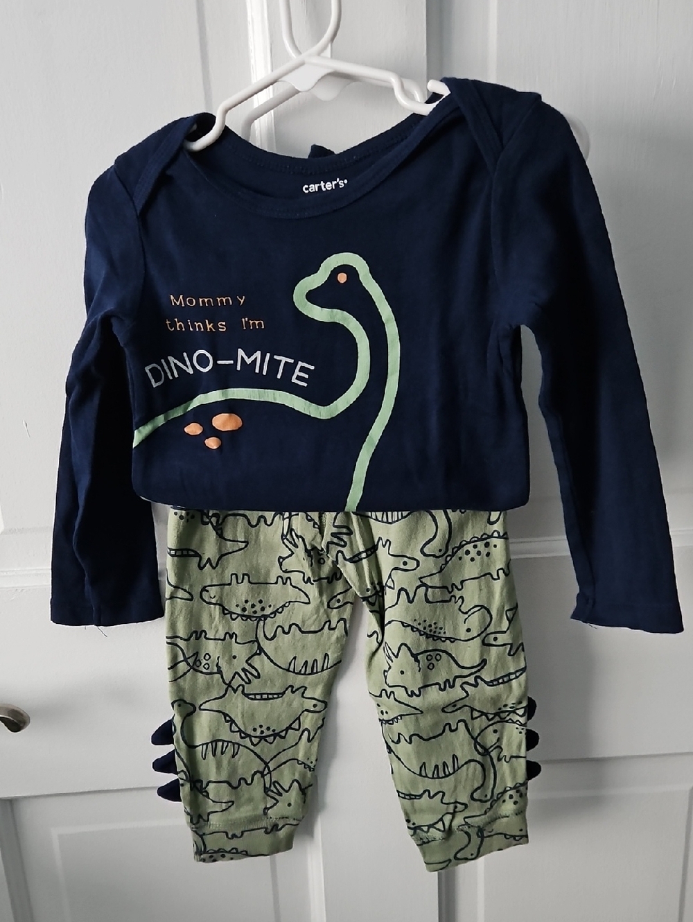 Carter's Navy Long-Sleeve Dino Graphic One-Piece Bodysuit And Dino Pants